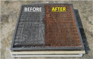 Evaporative Air Cooler Cooling Pad before and after cleaning.