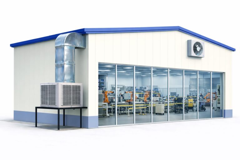 CrystalAir Overall Industrial Ventilation With Evaporative Air Coler Illustration.