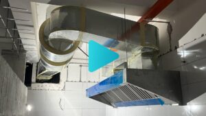 Kitchen exhaust hood system with inline silencer installed by CrystalAir in Malaysia commercial kitchen Caption