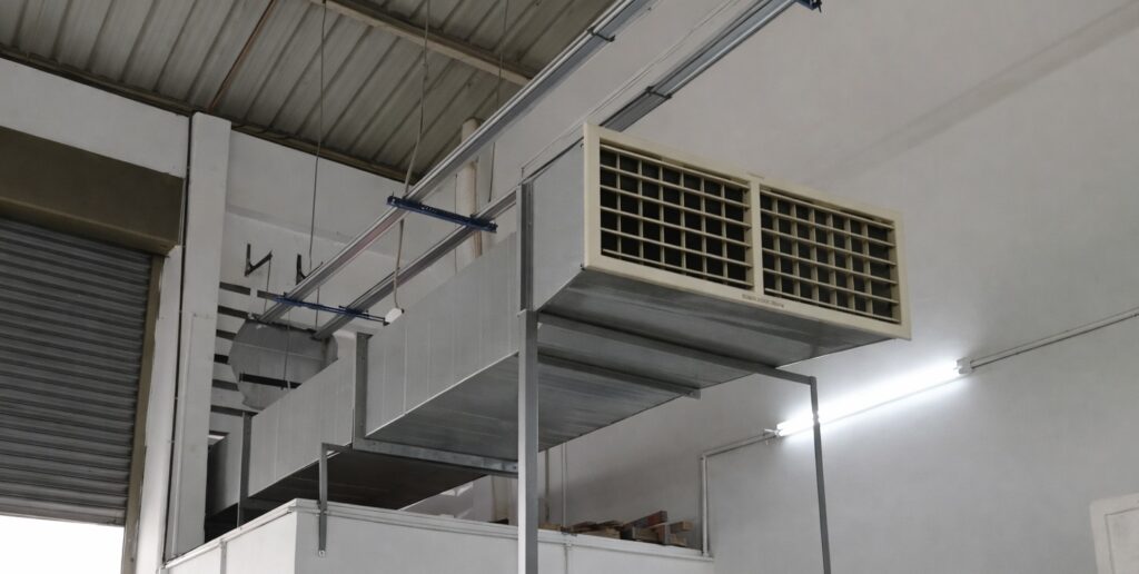 industrial air cooler installation in small factory production area