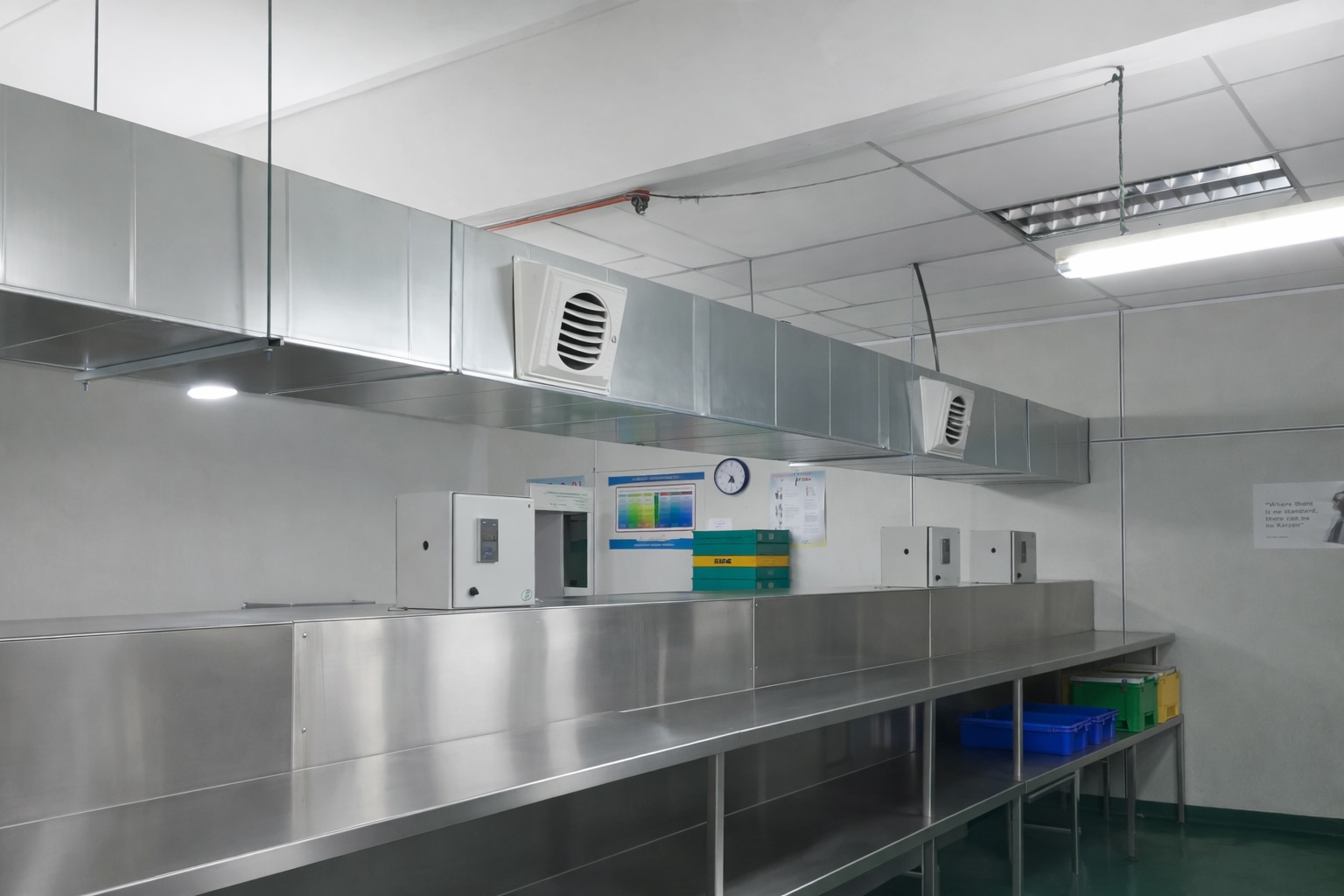 Clean and organised industrial ventilation ducting system installed as part of an engineered airflow solution inside a Malaysian production facility