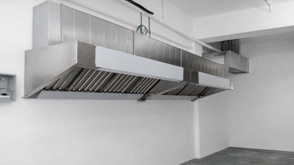 Commercial kitchen exhaust hood with custom ducting system in Malaysia