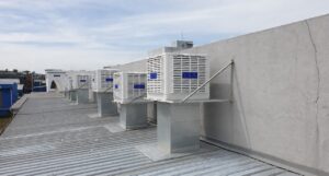 Rooftop industrial air coolers installed for a factory cooling system in Malaysia
