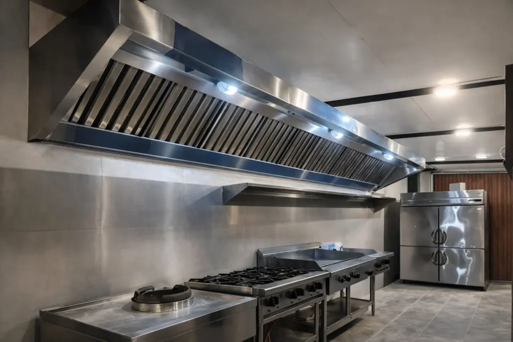 Commercial kitchen exhaust hood system installed above cooking equipment in Malaysia