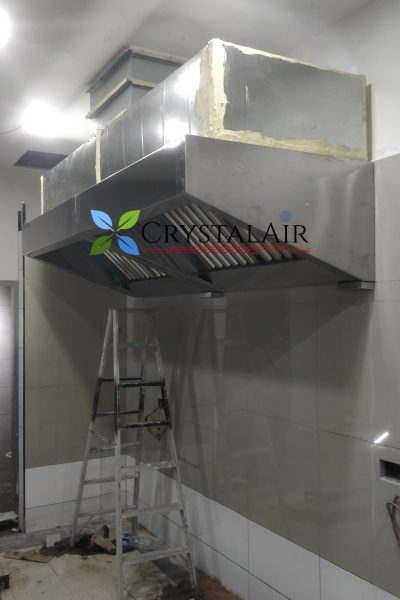 Custom size of stainless steel commercial kitchen exhaust hood.