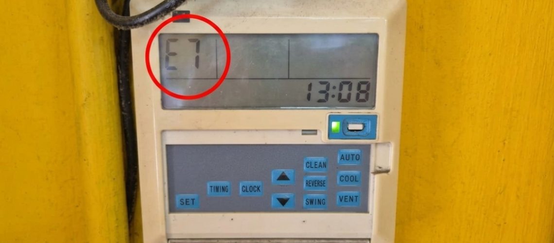 industrial air cooler control panel displaying E7 error code