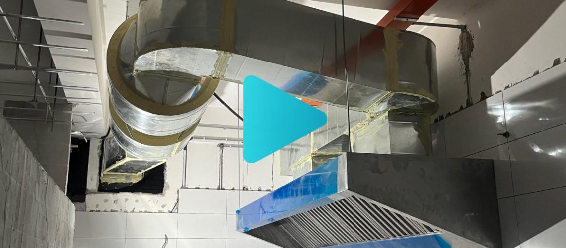 Kitchen exhaust hood system with inline silencer installed by CrystalAir in Malaysia commercial kitchen Caption